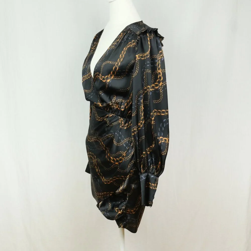L'Academie Joyce Mini Dress Chain Print Black Size XS  Fashionable Party Look - Picture 6 of 12